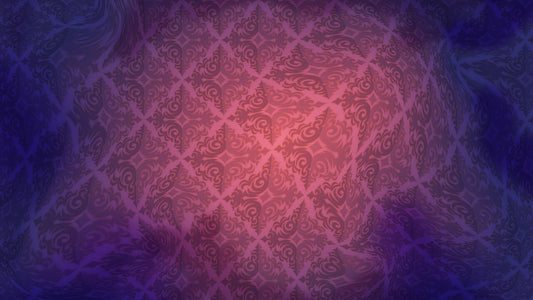 Abstract ornate damask pattern in pink and deep blue with a soft glow at the centre