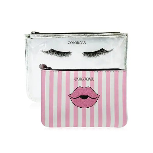 Lips & Lashes Flat Pouches(Set Of Two) - White+Blush Pink